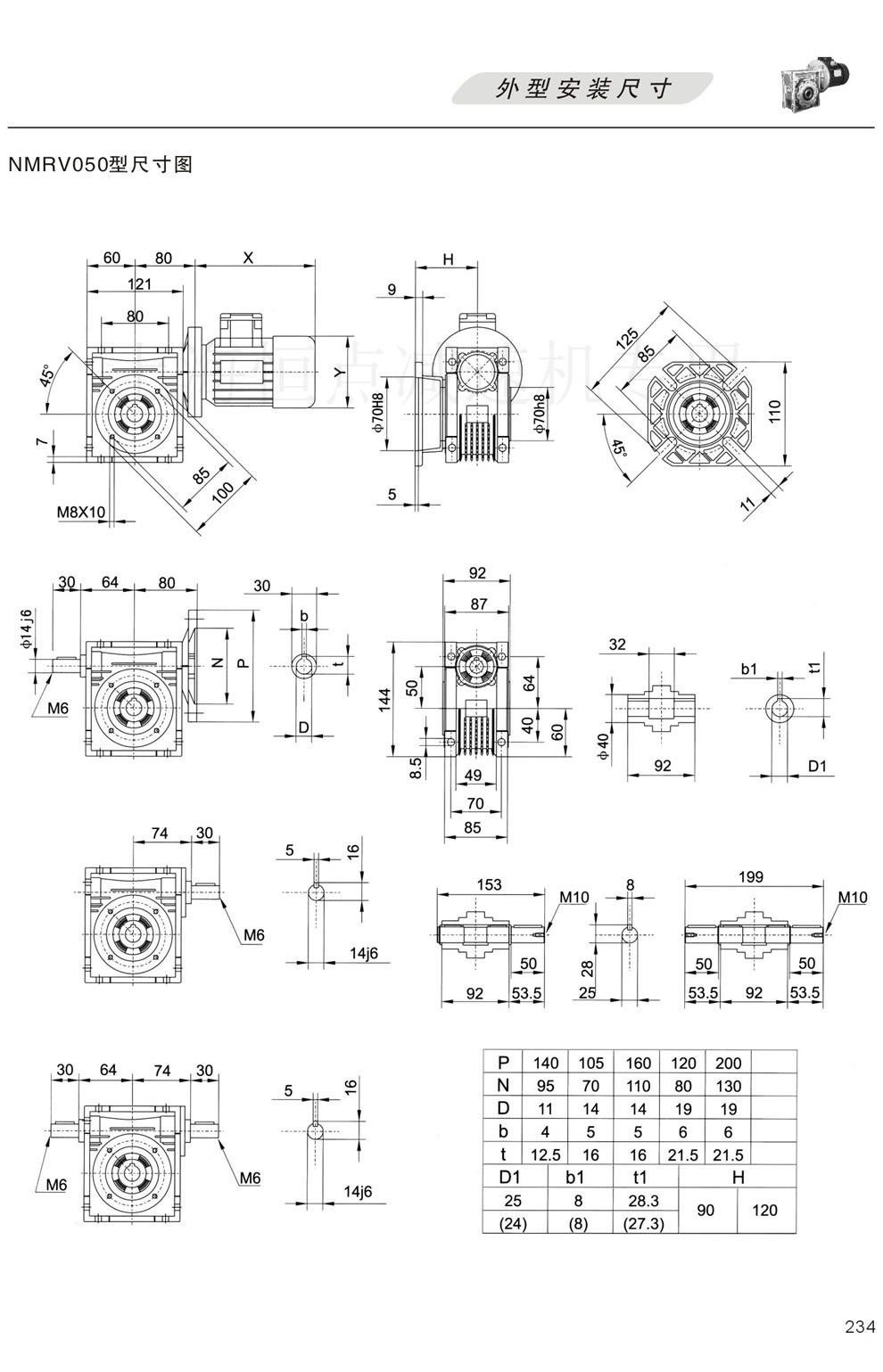 NMRV050,NRV50,RV50型蝸輪蝸桿減速機(jī)外形尺寸圖