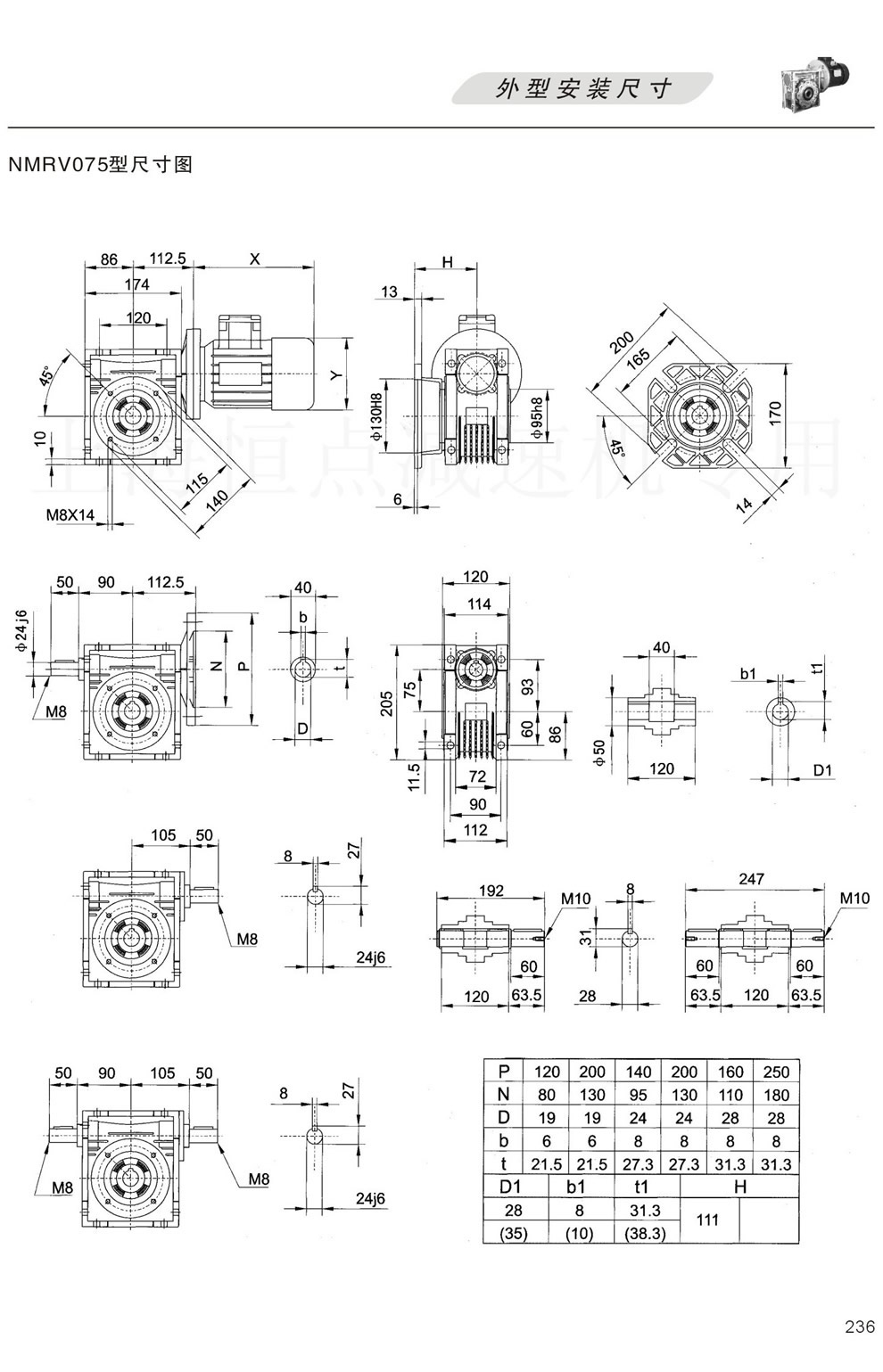 NMRV075,NRV75,RV75型蝸輪蝸桿減速機外形尺寸圖